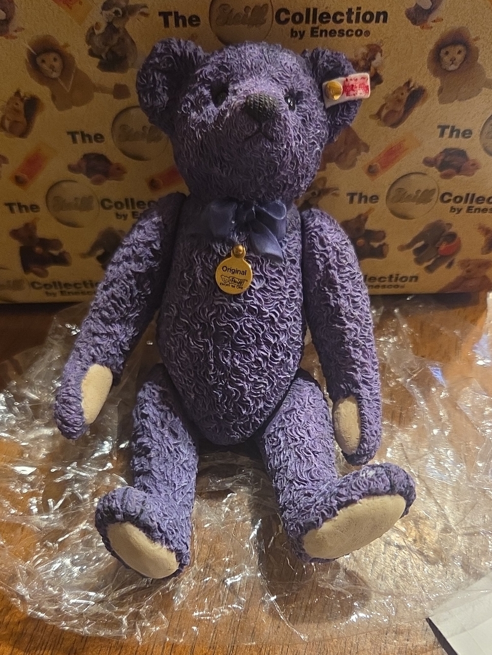 VTG Steiff Limited Ed Jointed Resin Lavender Bear with Cream Paw Pads